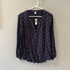 Navy Blue Top with White Polka Dots